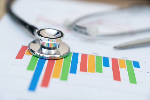 financial report chart and calculator Medical Report and stethoscope